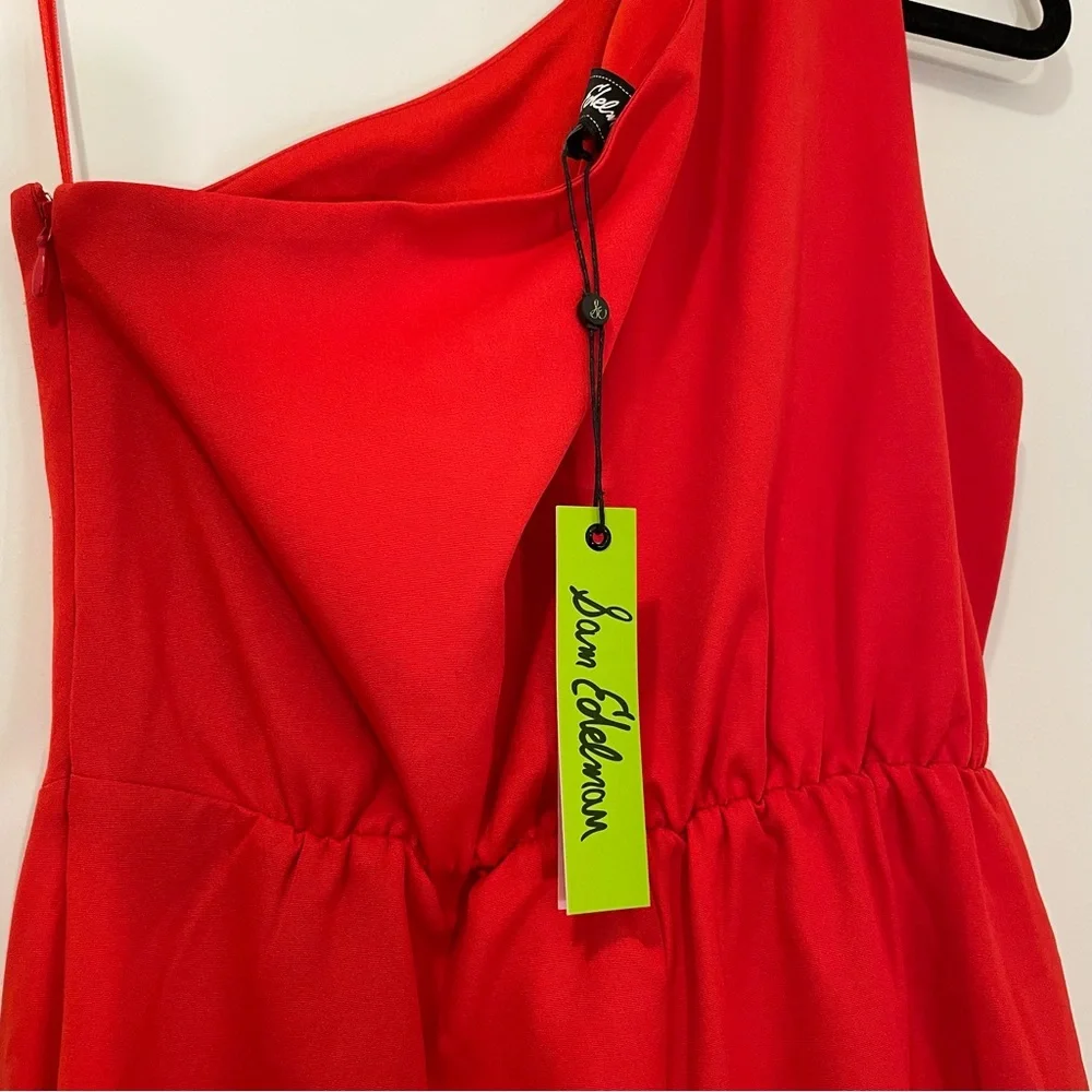 NWT Sam Edelman Cady One Shoulder Satin Midi Dress in Coral Size 8 - Picture 6 of 10